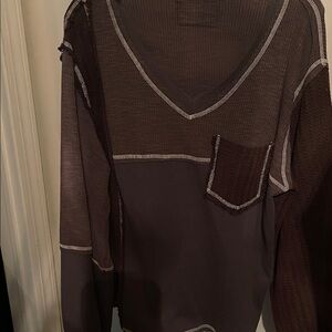 POL Women's Dark Brown V-Neck Top
